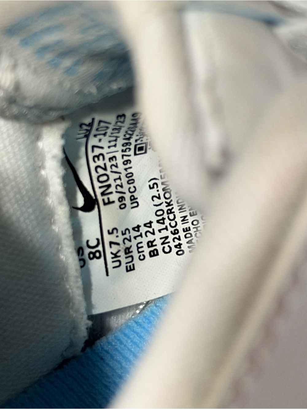 NIKE Air Force 1 Low Easy On Toddler White and Aqua Blue Outdoor Sneakers Sz 8C - Picture 7 of 10